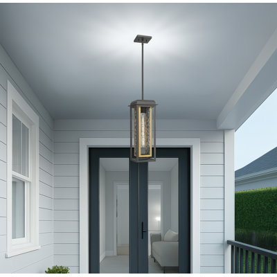 Luminaire suspendu d'extérieur de style bord de mer à 1 lumière de 1 po noir et laiton avec verre d'eau Mansfield