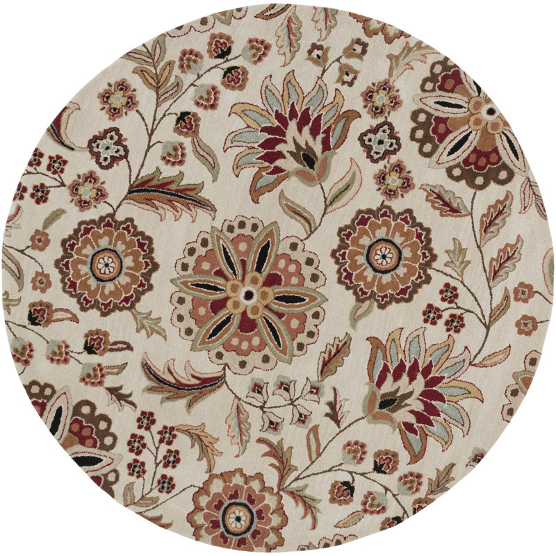 Elsberry Hand Tufted Wool Floral Indoor Rug, Round 6'