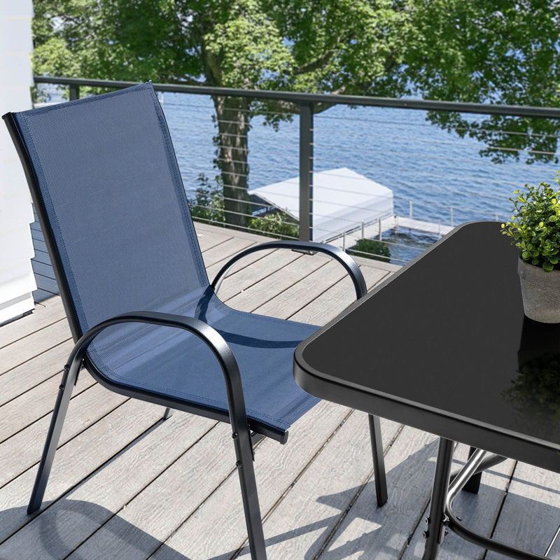 5-piece Outdoor Dining Set, PVC-coated polyester Stackable Chairs And Umbrella Hole