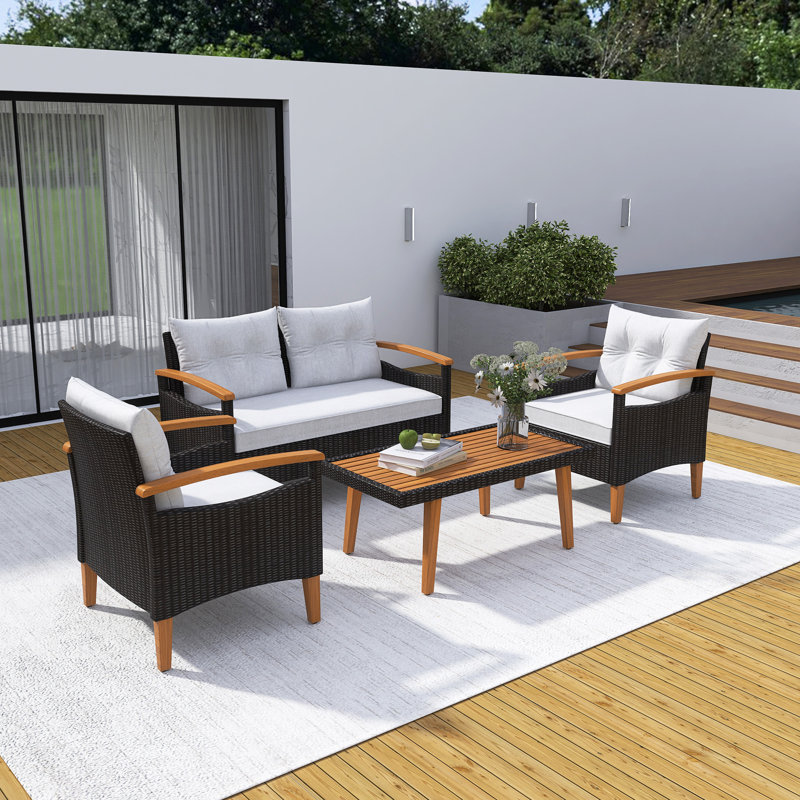 Ensemble de canapé d'extérieur en rotin PE 4 pièces Garden Furniture, Blanc