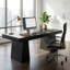 Bureau de direction 55 po Mid-Century avec double base trapézoïdale, poste de travail en bois, table d'écriture pour bureau à domicile, entreprise, noir