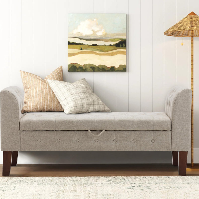 Upholstered Storage Bench with Armed, Oatmeal