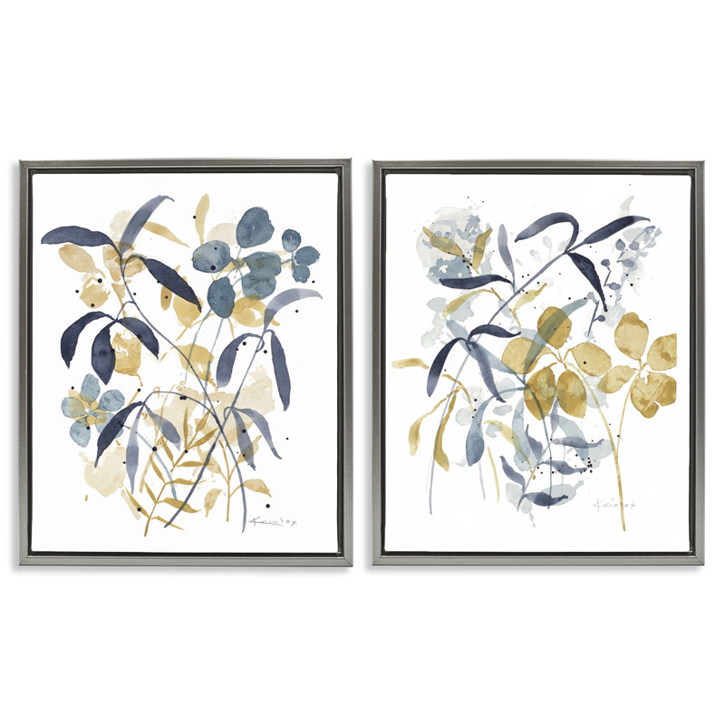 Cadre flottant 2 pièces Whimsy Watercolor Botanicals, design par Krinlox, H 21 po x l 17 po, Cadre flottant gris lustré