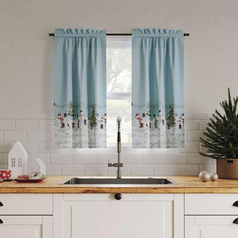 Rangement de rideau de cuisine semi-diaphane avec passe-tringle Ketela, L 54 po x L 36 po