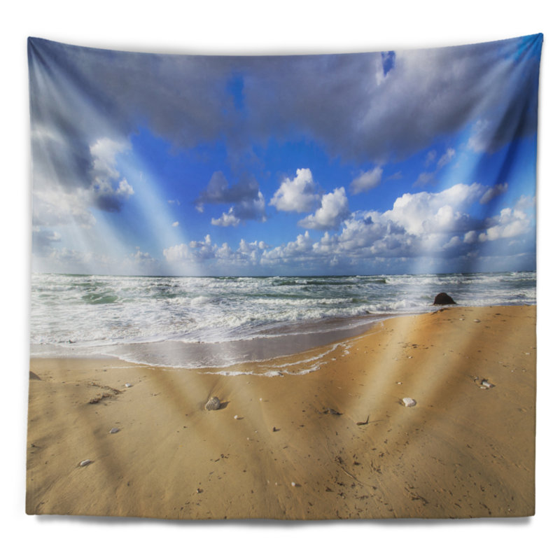 Tapisserie «Seashore Sea Beach on Cloudy Winter Day», H 68 po x l 80 po