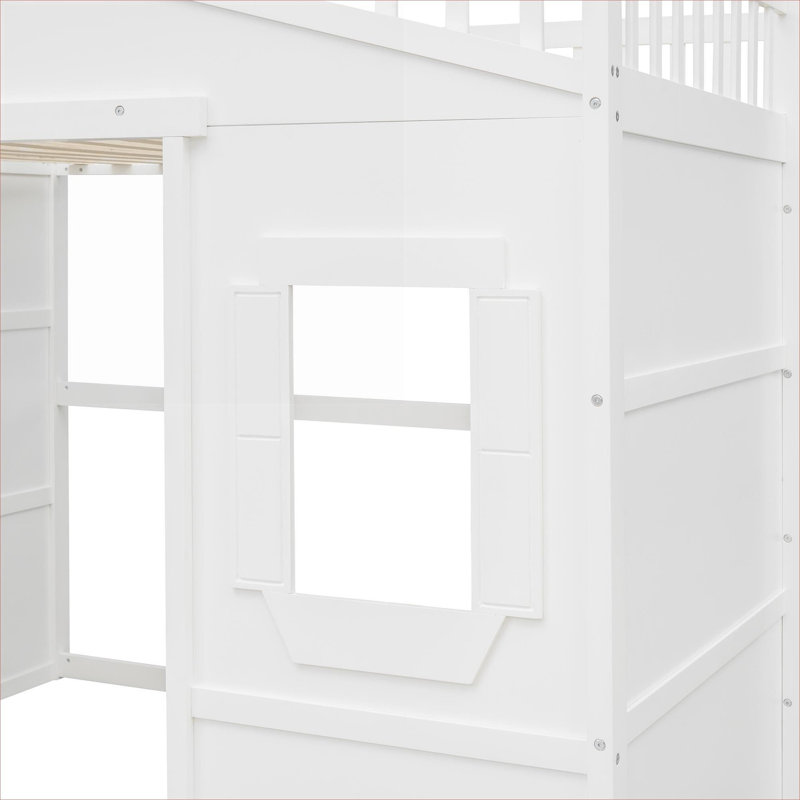Lit plateforme surélevé compact en bois massif avec échelle latérale robuste et fini blanc classique