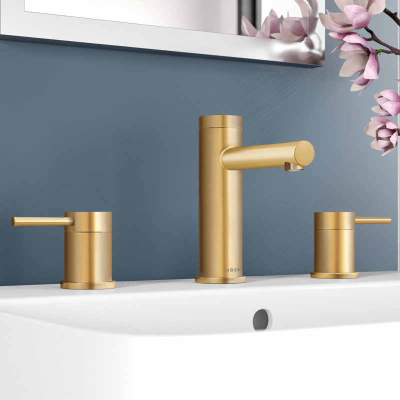 Ensemble de garniture de robinet de salle de bain large à deux poignées Align de Moen, valve requise, Or brossé