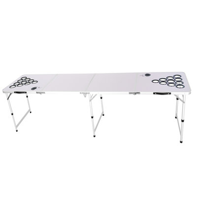 8 Foot Portable Beer Pong Table, Folding Tailgate Table, Cup Holes, Dry Erase Markers and Carrying Handles, Adjustable Height, Lightweight Table for Office, Tailgate Party & Camping, White