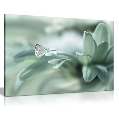 Dew Drop and Green Pastel Butterfly 1 Piece Wrapped Canvas Wall Art