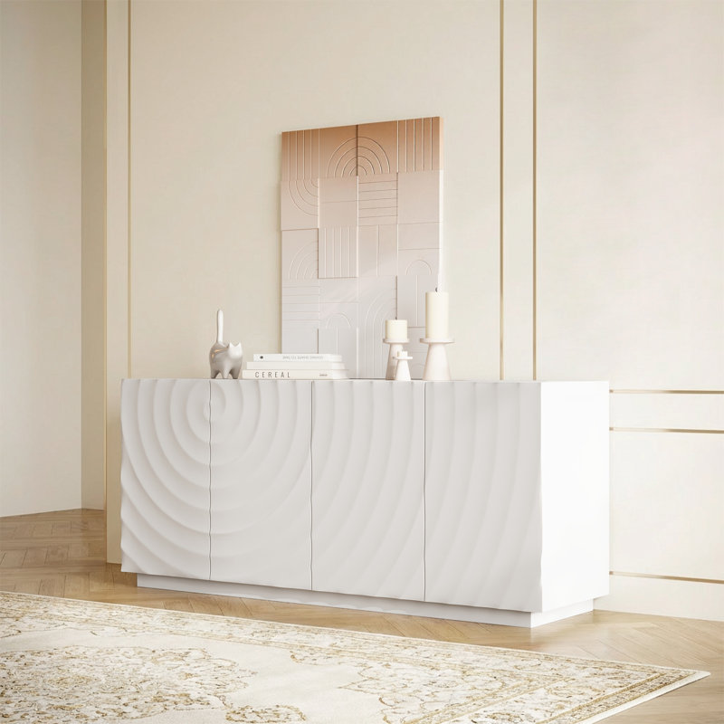 Stylish And Functional 4-Door Cabinet, White, White