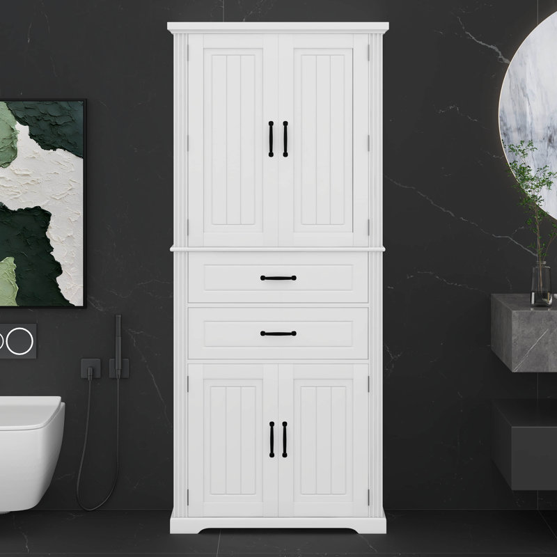 Grande armoire de rangement, armoire de rangement autoportante avec portes, tablette réglable et 2 tiroirs, Blanc