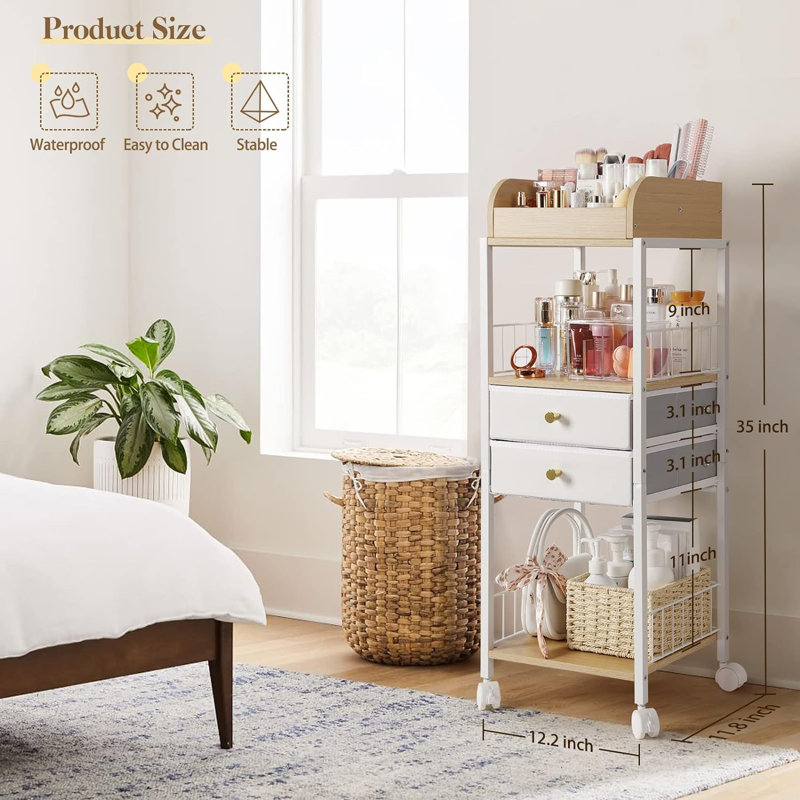 White and Wood Floor Makeup Organizer with Drawers