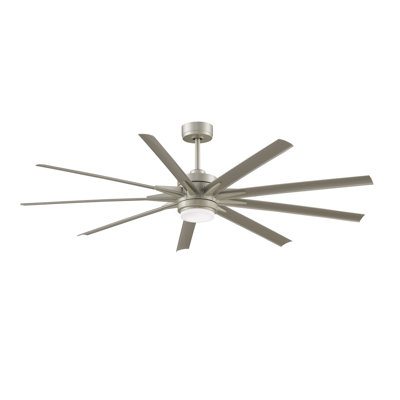 Odyn 72 inch Indoor/Outdoor Smart Ceiling Fan with LED CCT Select Light Kit - Brushed Nickel with Brushed Nickel Blades