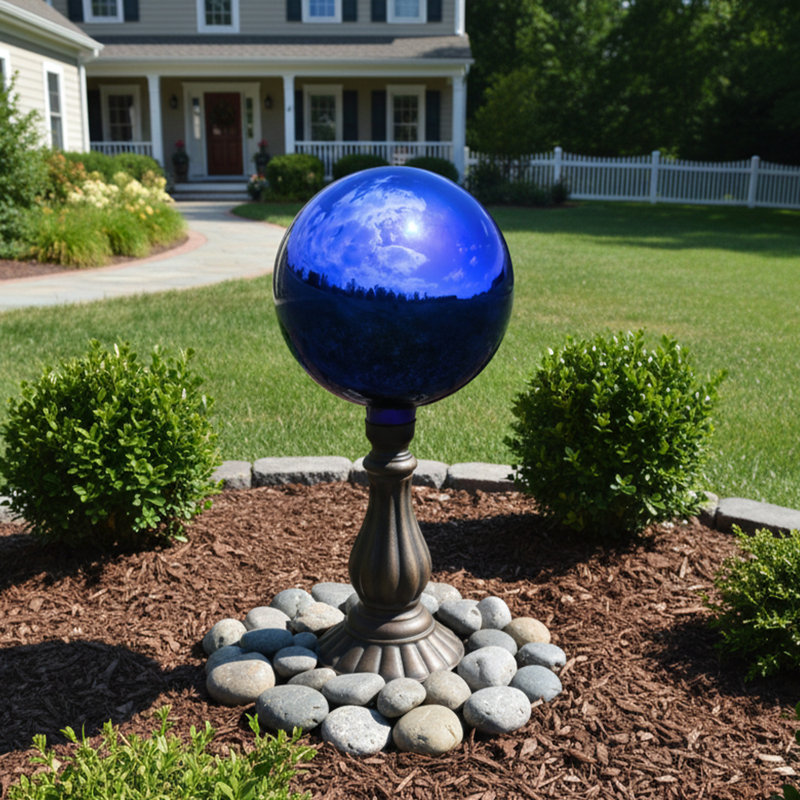 Globe terrestre extérieur en acier inoxydable à miroir 10 po Obrien, Bleu, 1