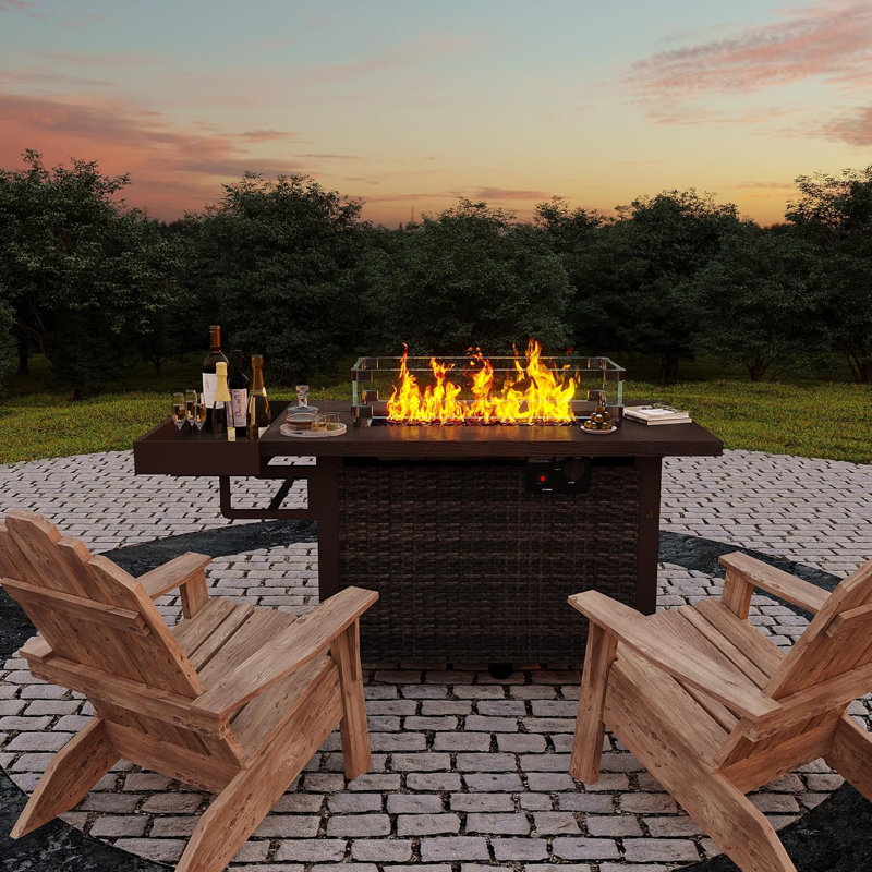 52 Inch Outdoor Fire Pit Table, 50000 Btu Propane Fire Table With Lid & Cover, Brown