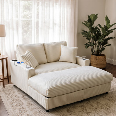 Chaise longue rembourrée avec porte-gobelets Victor Corduroy