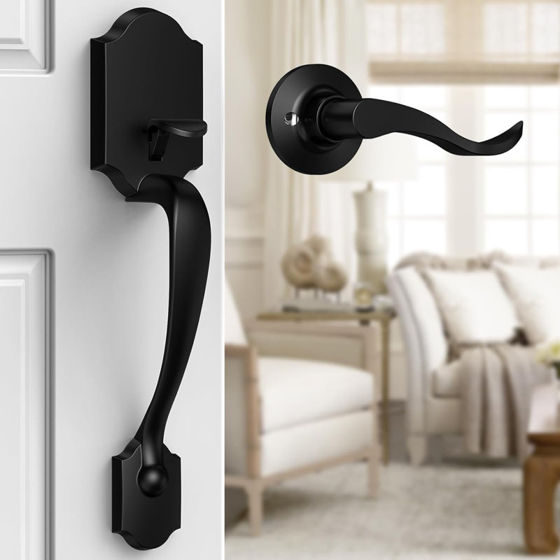 Ensemble de poignées de porte extérieure moderne avec levier de passage, Noir mat