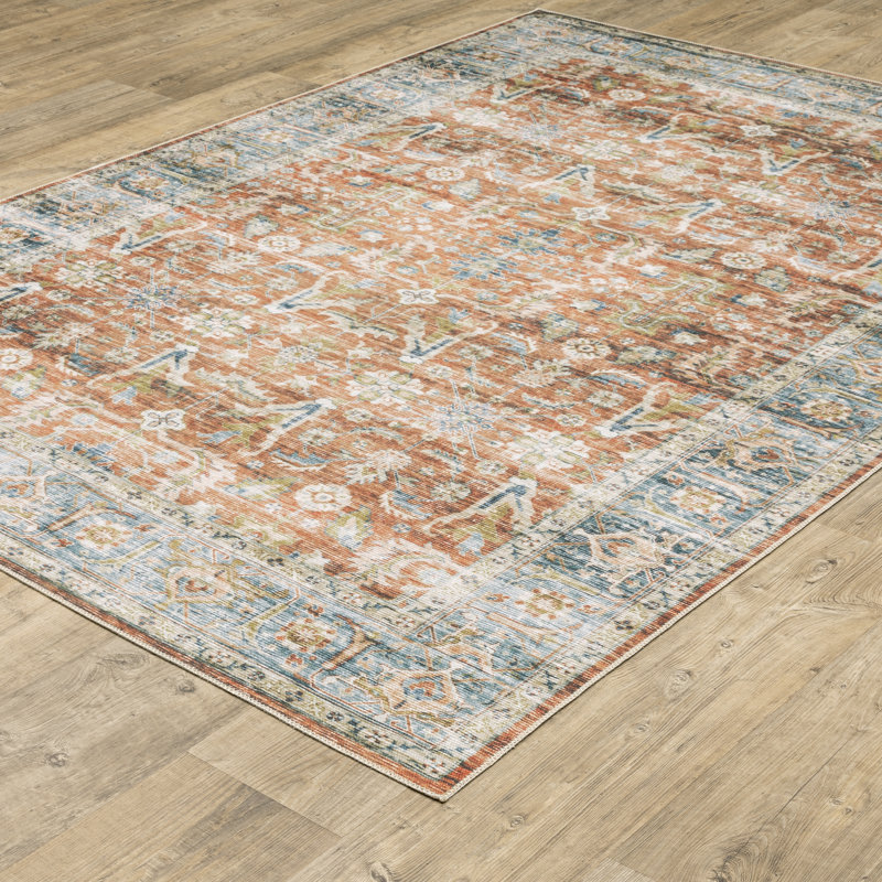 Tapis antidérapant rouille / bleu Goreville, Rectangle 3 pi 6 po x 5 pi 6 po