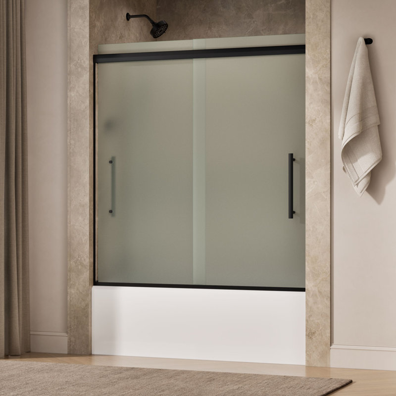 Pleat Frameless Sliding Bath Door, Black