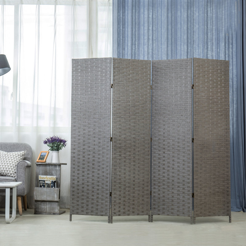 160.6Cm W x 169.7Cm H 4 - Panel Solid Wood Room Divider, Grey
