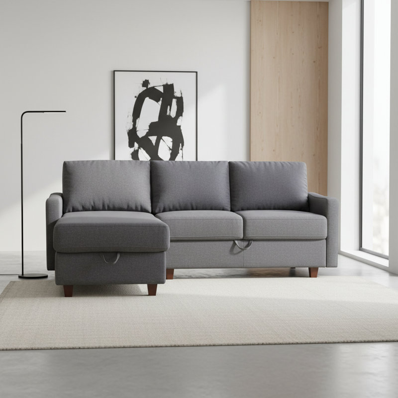 Canapé modulaire réversible rembourré avec rangement, Gris foncé