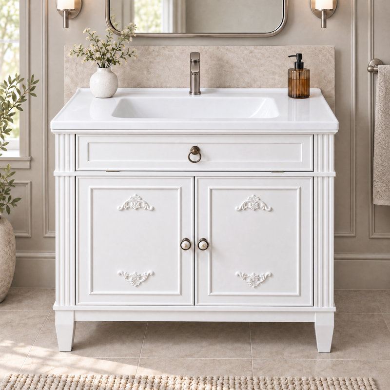 Freestanding Standard Free Standing Single Double Single Vanity Bathroom Vanity With Ceramic Top