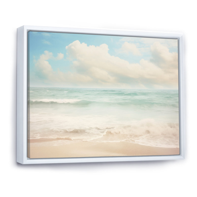 Minimalisme plage paysage V - impression, H 12 po x l 20 po x P 1 po, Cadre flottant blanc