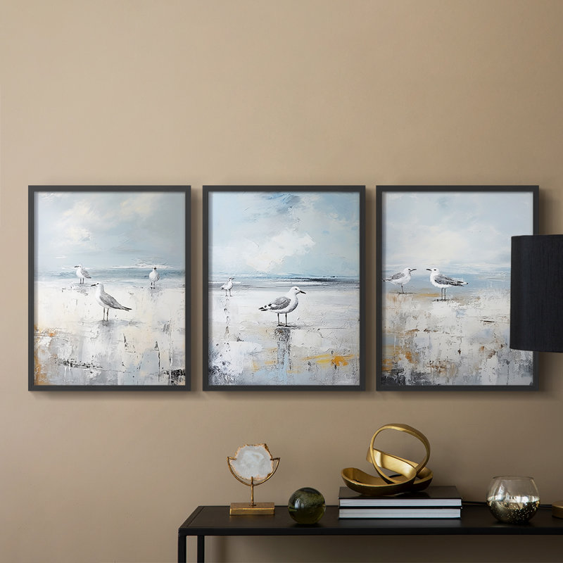 Sea and Shore  Series  CV  -Set Of 3 Framed Giclee Prints -Ready to Hang, Black, 20" H x 16" W
