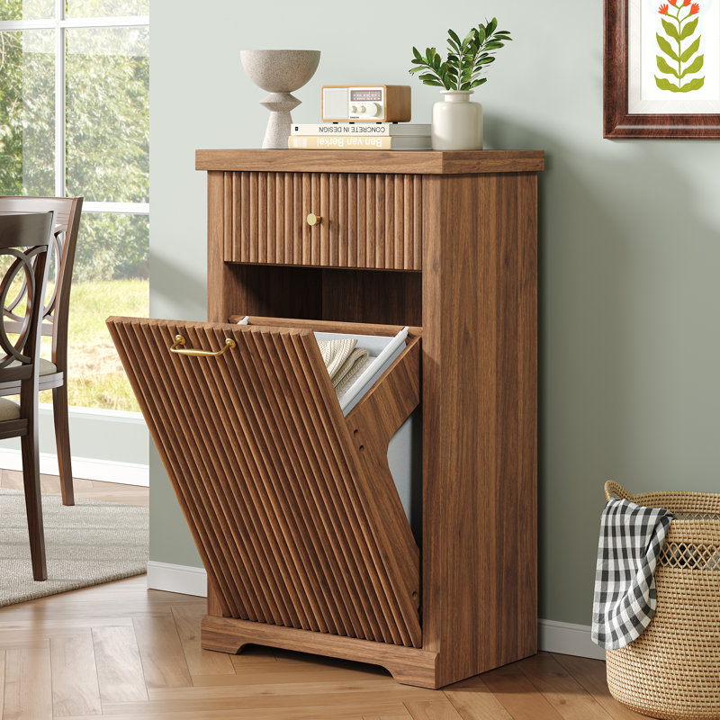 Armoire à ordures inclinable avec tiroir 13 gallons, Walnut