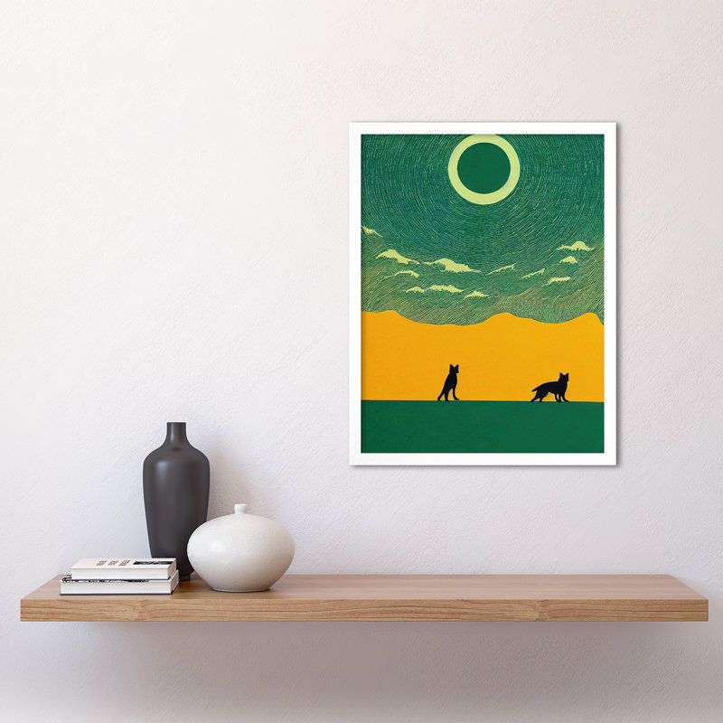 Abstract Wolves Minimalist Surreal Sky - Print, 43cm H x 33cm W x 2cm D, White Framed Unframed