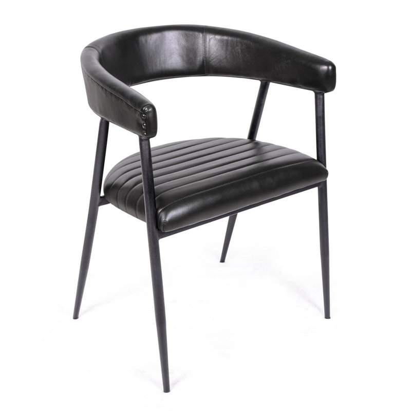49cm H Genuine Leather Upholstered Dining Chair, Black