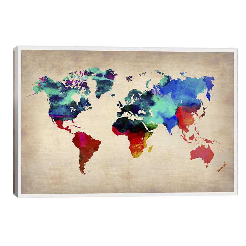 World Watercolour Map I by Naxart - Wrapped Canvas Painting, 101.6 cm H x 66.04 cm W x 3.175 cm D