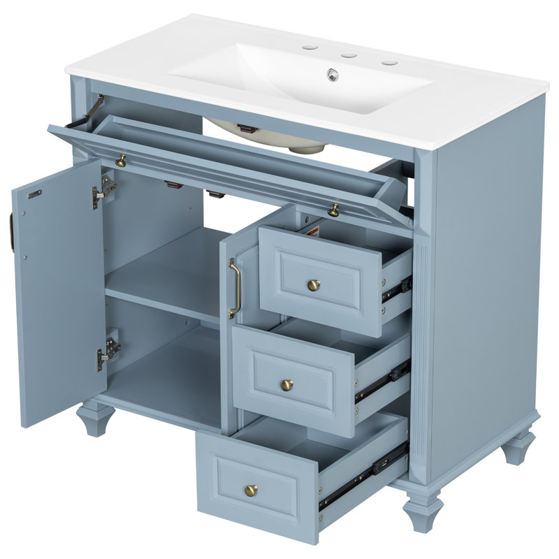 Olvera 36" Classic Bathroom Vanity with Sink Solid Wood and MDF Construction Featuring Tilt-Out Drawer and Soft-Close Doors