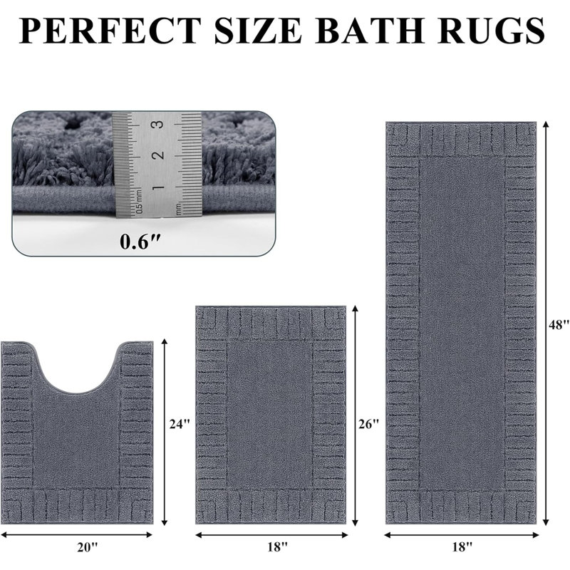 Ensembles de tapis de salle de bain 3 pièces avec tapis de toilette en U en microfibre absorbante, tapis de bain en peluche et tapis antidérapants lavables à la machine