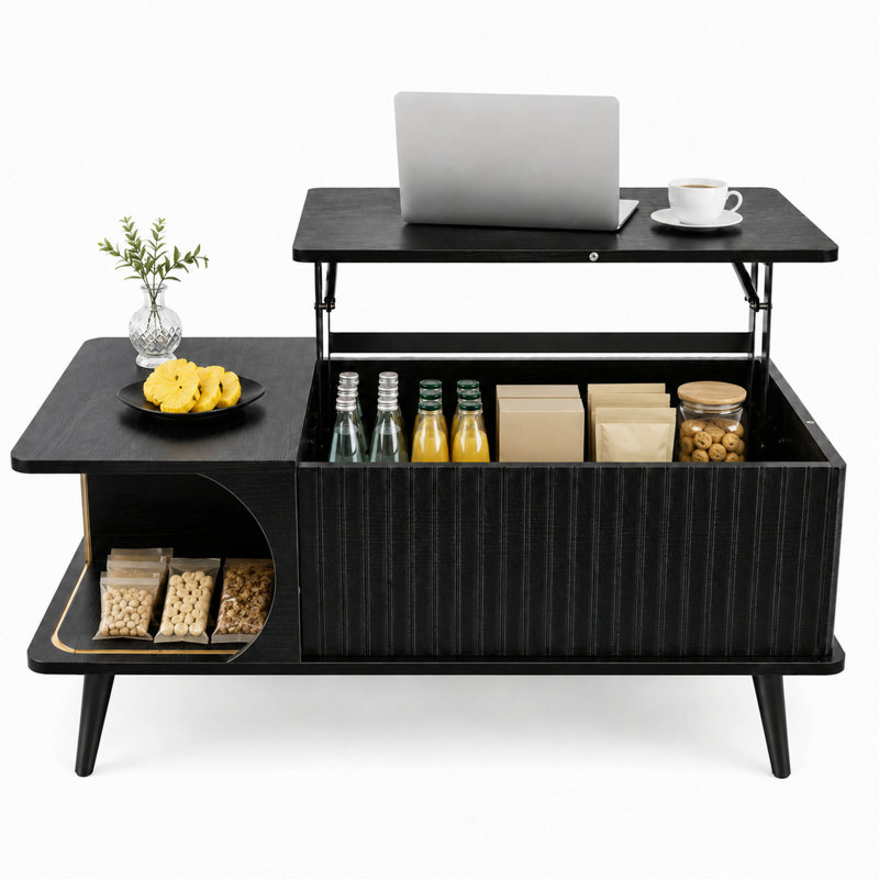 Table basse à plateau relevable en bois avec compartiment caché et grande tablette de rangement, table de salle à manger pour le bureau