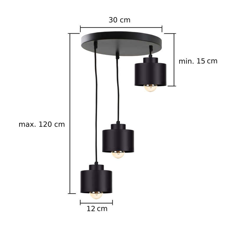 Baylon 3 - Light Drum Pendant, Black, Black