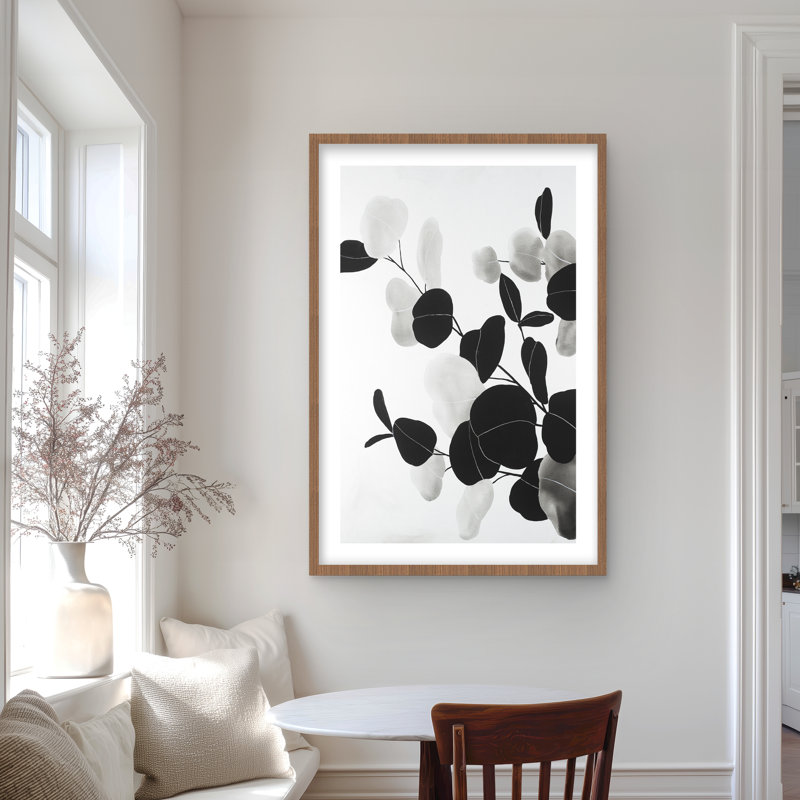 Grayscale Branches with Leaves | Framed Matted Print Decor