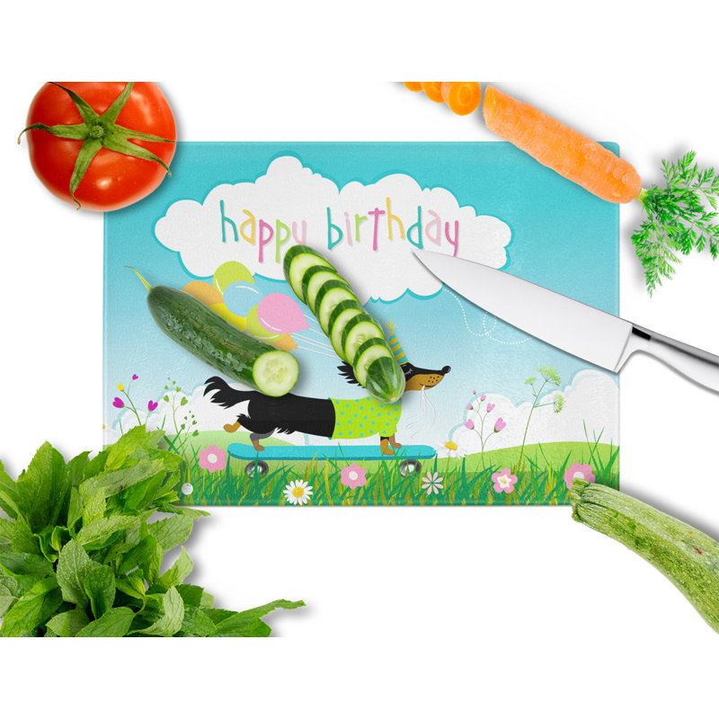 Planche à découper joyeux anniversaire en verre trempé caroline