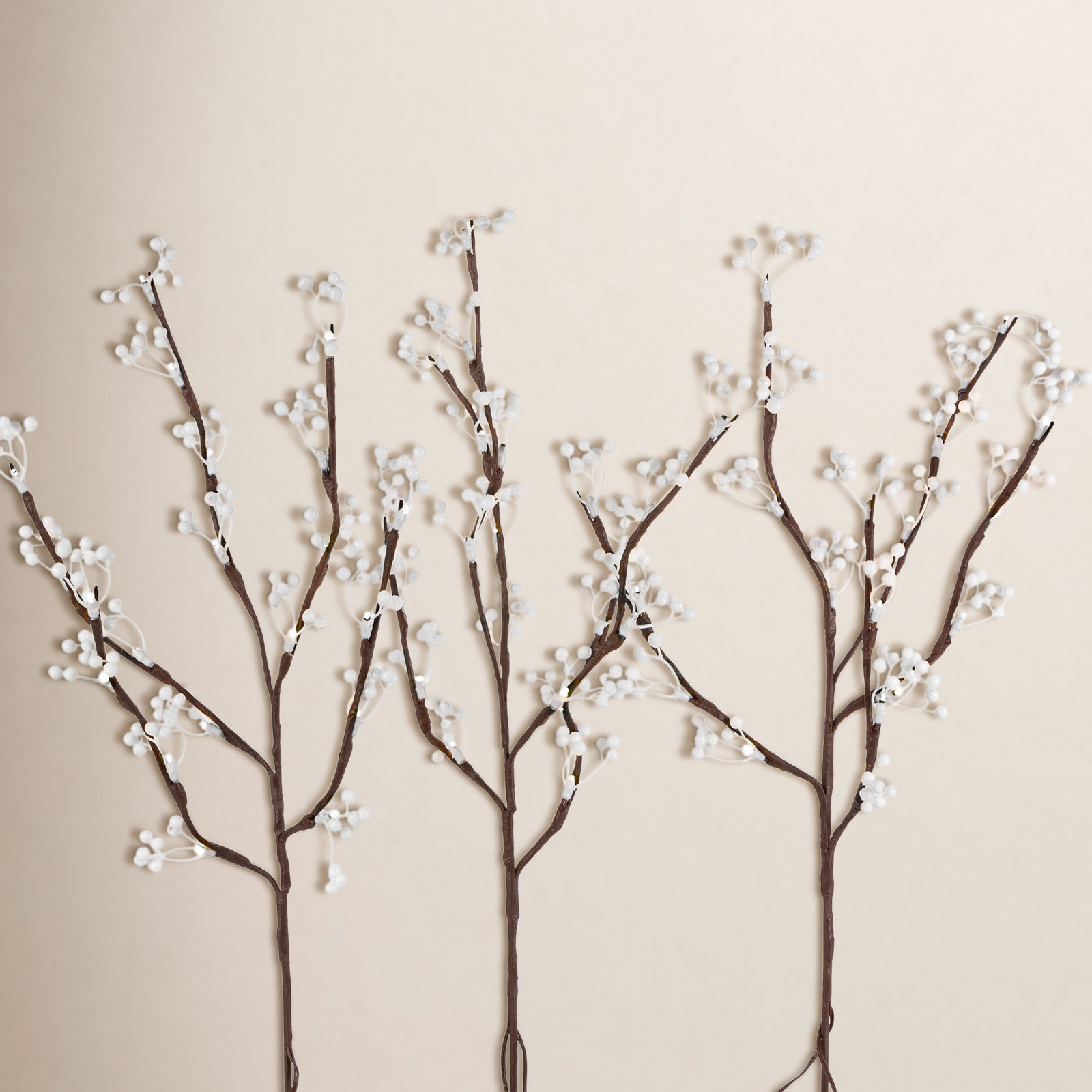 Lighted Brown Branch Set with White Berries