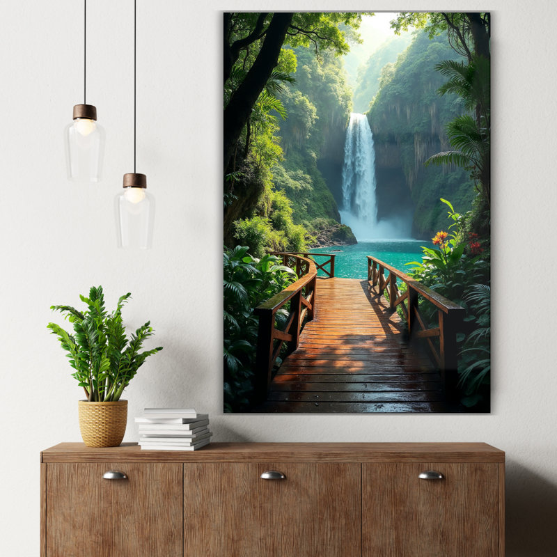 Art mural en verre trempé tropical, H 40 po x l 30 po