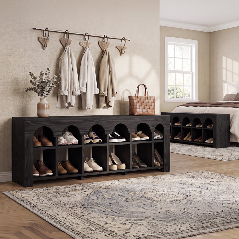 Banc de rangement Rustic Arch, 21" H x 63" W x 11.81" D, Black