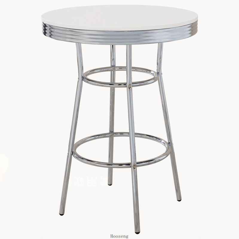 Table de bar ronde blanc brillant et chrome