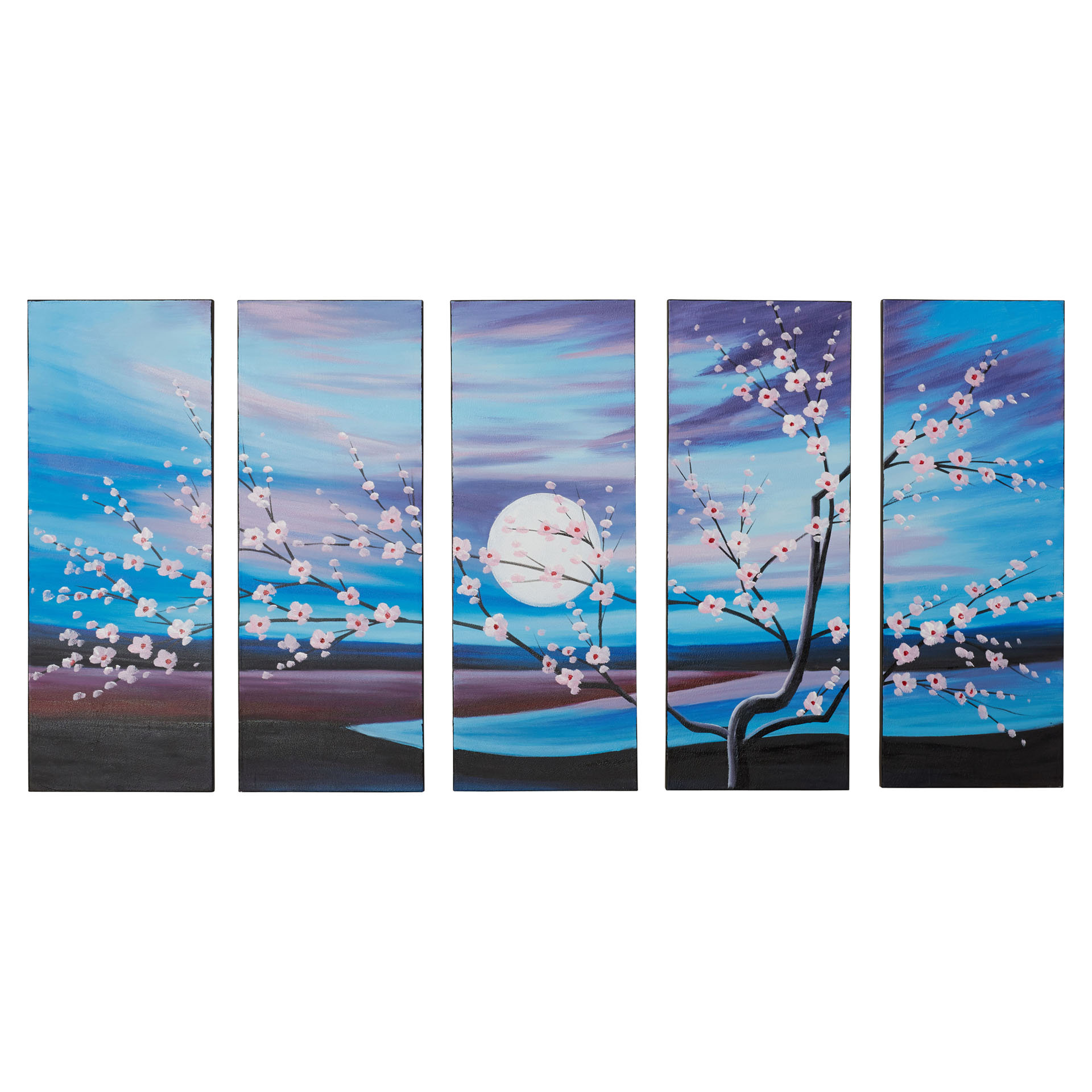 World Menagerie 'Moonlit Pond' 5 Piece Painting Print on Wrapped Canvas ...