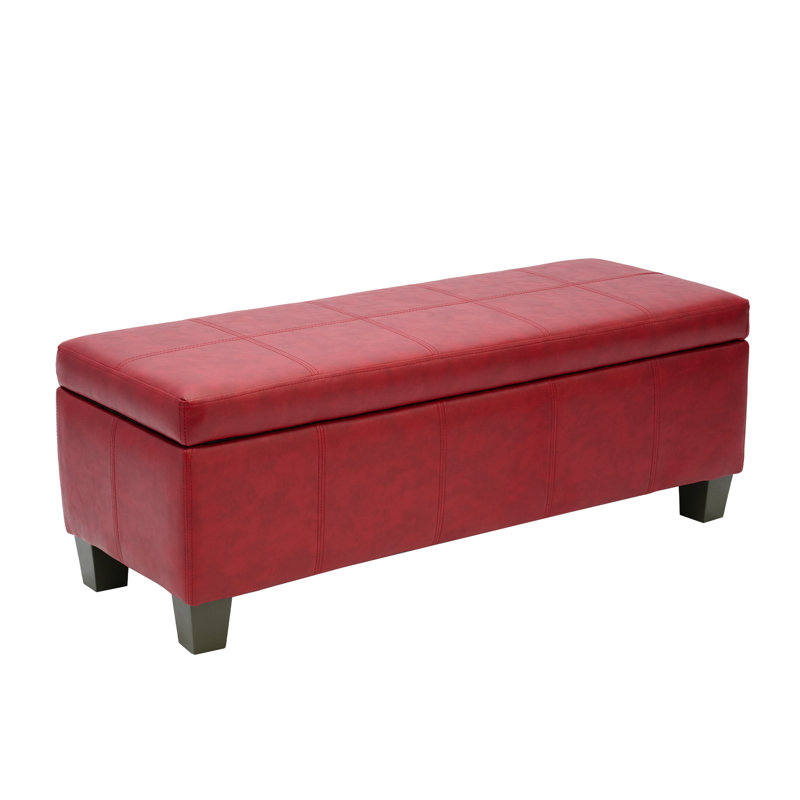 Red Faux Leather Rectangular Storage Ottoman Bench