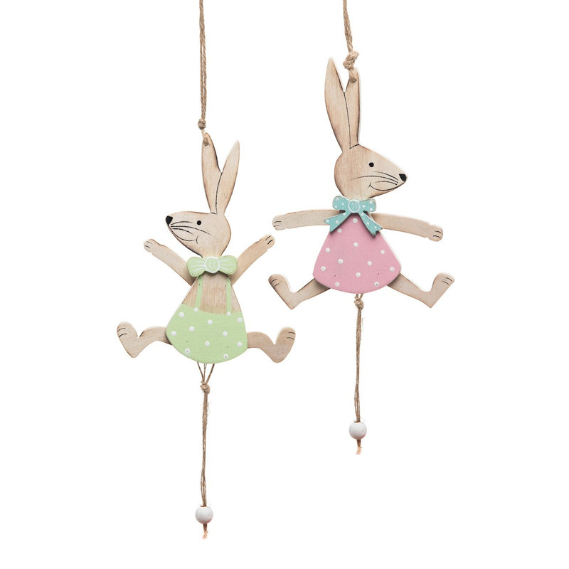 Ensemble d’ornement figurine suspendu lapin à saut 2 pièces