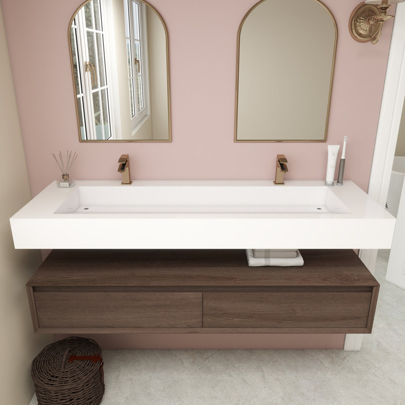 Ensemble de meuble-lavabo double mural 60 po Alysa, Chêne rouge