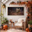Masque de bronze avec croissant de lune et braises incandescentes - Décoration murale sur toile pour l'Halloween