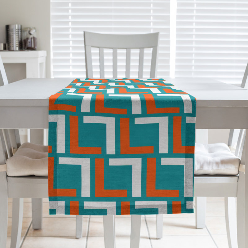 Chemin de table Miami, Turquoise / orange / blanc, 72 po x 16 po, Coton