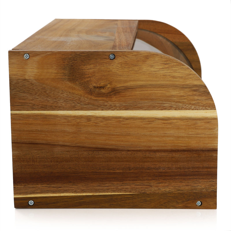 Bread Storage Box in Acacia Wood with Clear Rolltop Lid