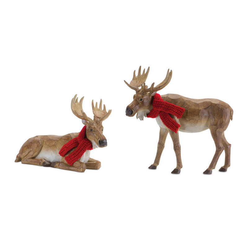 Orignal d'hiver sculpté avec écharpe (ensemble de 2), H 7 po x l 3,5 po x P 9,5 po